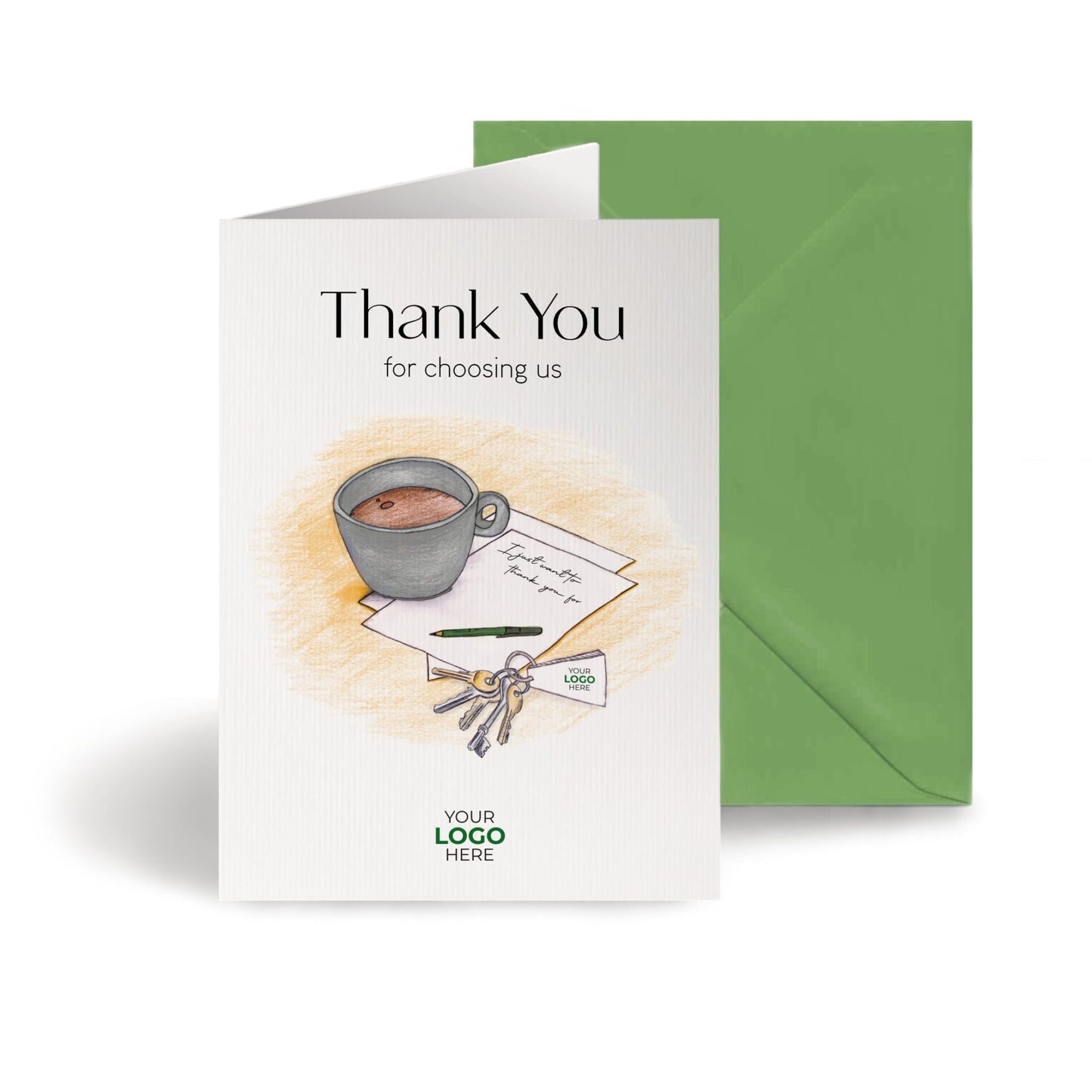 ‘Cup, Note & Keys’ Personalised Corporate Branded Property Greeting Cards image 0