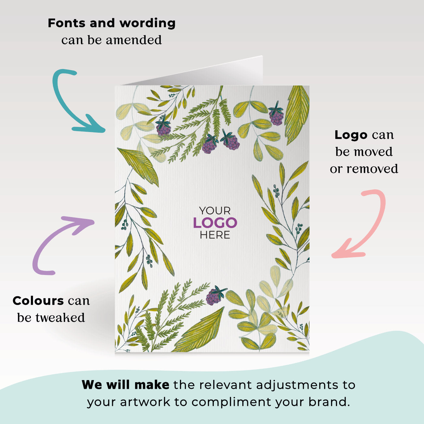 ‘Blackberries & Leaves' Personalised Corporate Branded Floral Greeting Cards image 1