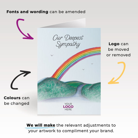 ‘Rainbow’ Personalised Corporate Branded Sympathy Greeting Cards image 1