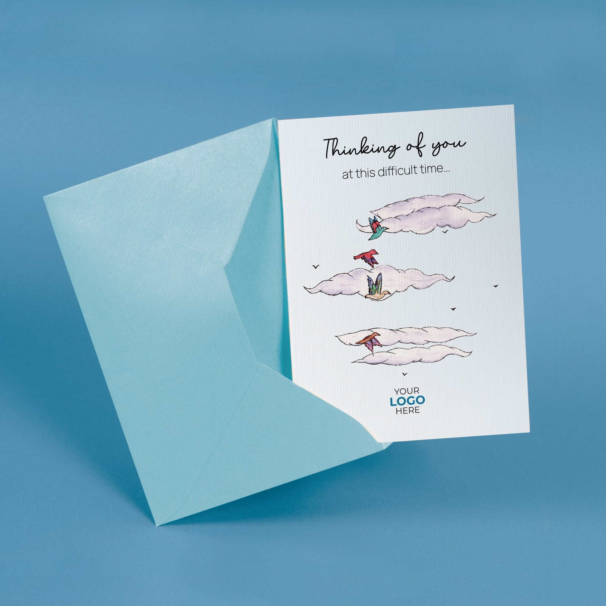 ‘Birds in Clouds’ Personalised Corporate Branded Thinking of You Greeting Cards image 2