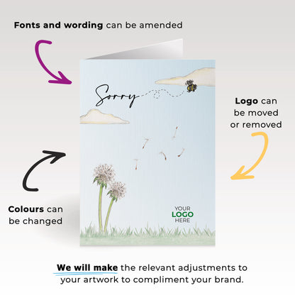 ‘Dandelion’ Personalised Corporate Branded Sorry Greeting Cards image 1