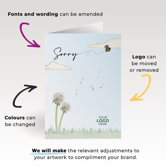 ‘Dandelion’ Personalised Corporate Branded Sorry Greeting Cards image 1