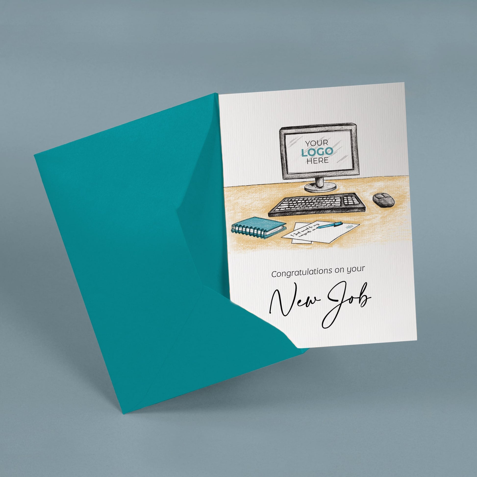 ‘Computer Desk’ Personalised Corporate Branded New Job Greeting Cards image 2