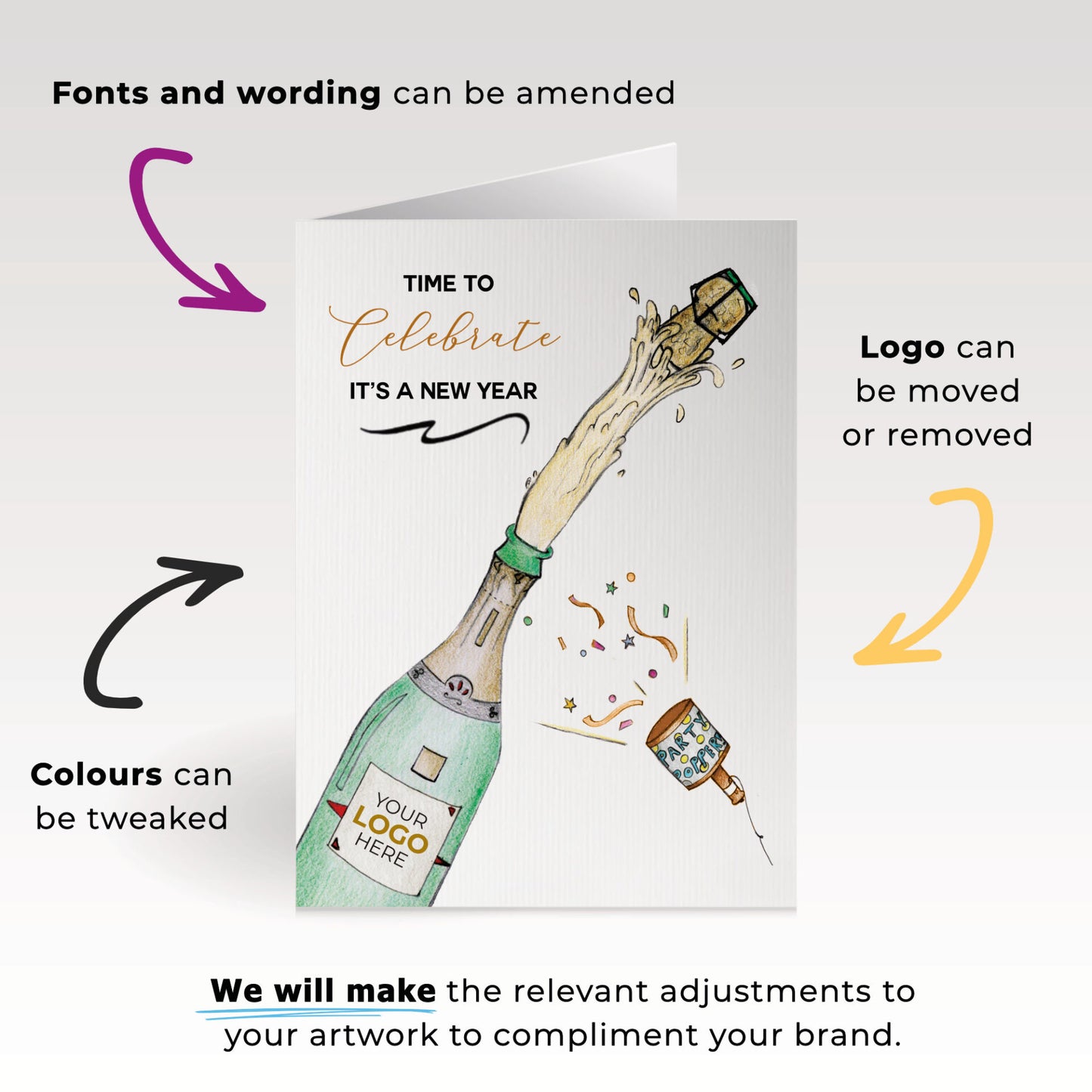 Champagne Popping' Personalised Corporate Branded New Year Greeting Cards image 1