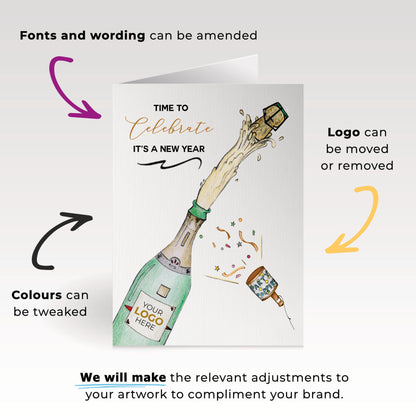 Champagne Popping' Personalised Corporate Branded New Year Greeting Cards image 1