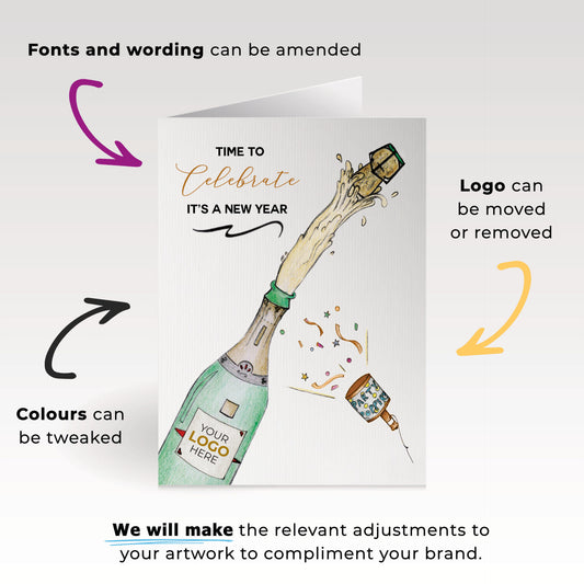 Champagne Popping' Personalised Corporate Branded New Year Greeting Cards image 1