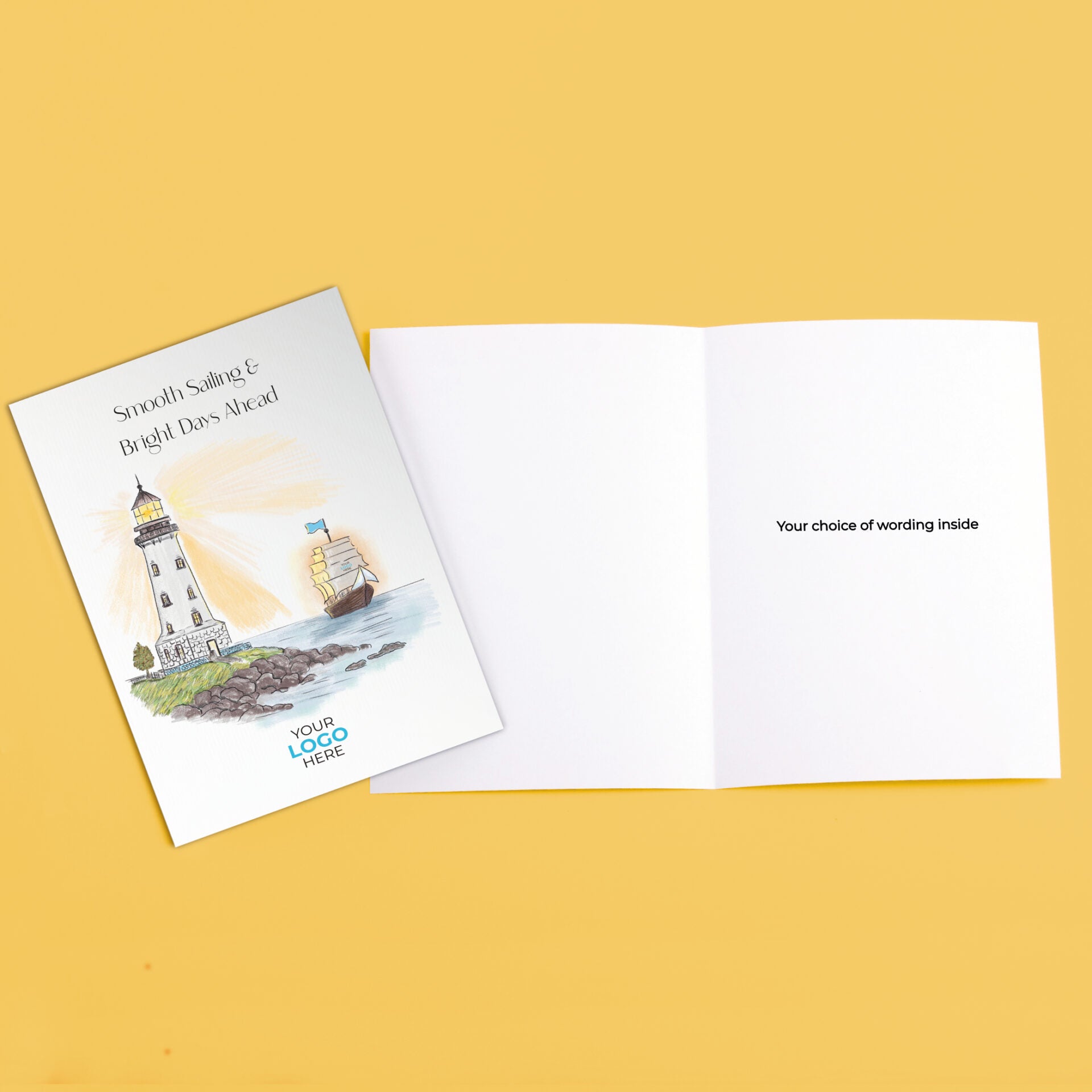 ‘Lighthouse & Boat’ Personalised Corporate Branded Leaving Greeting Cards image 3