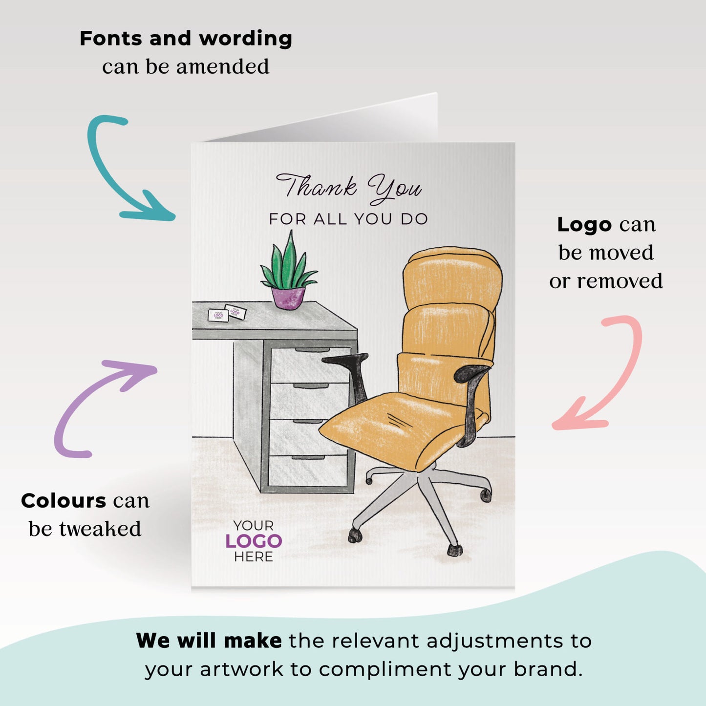 Office Chair & Desk’ Personalised Corporate Branded Staff Appreciation Greeting Cards image 1