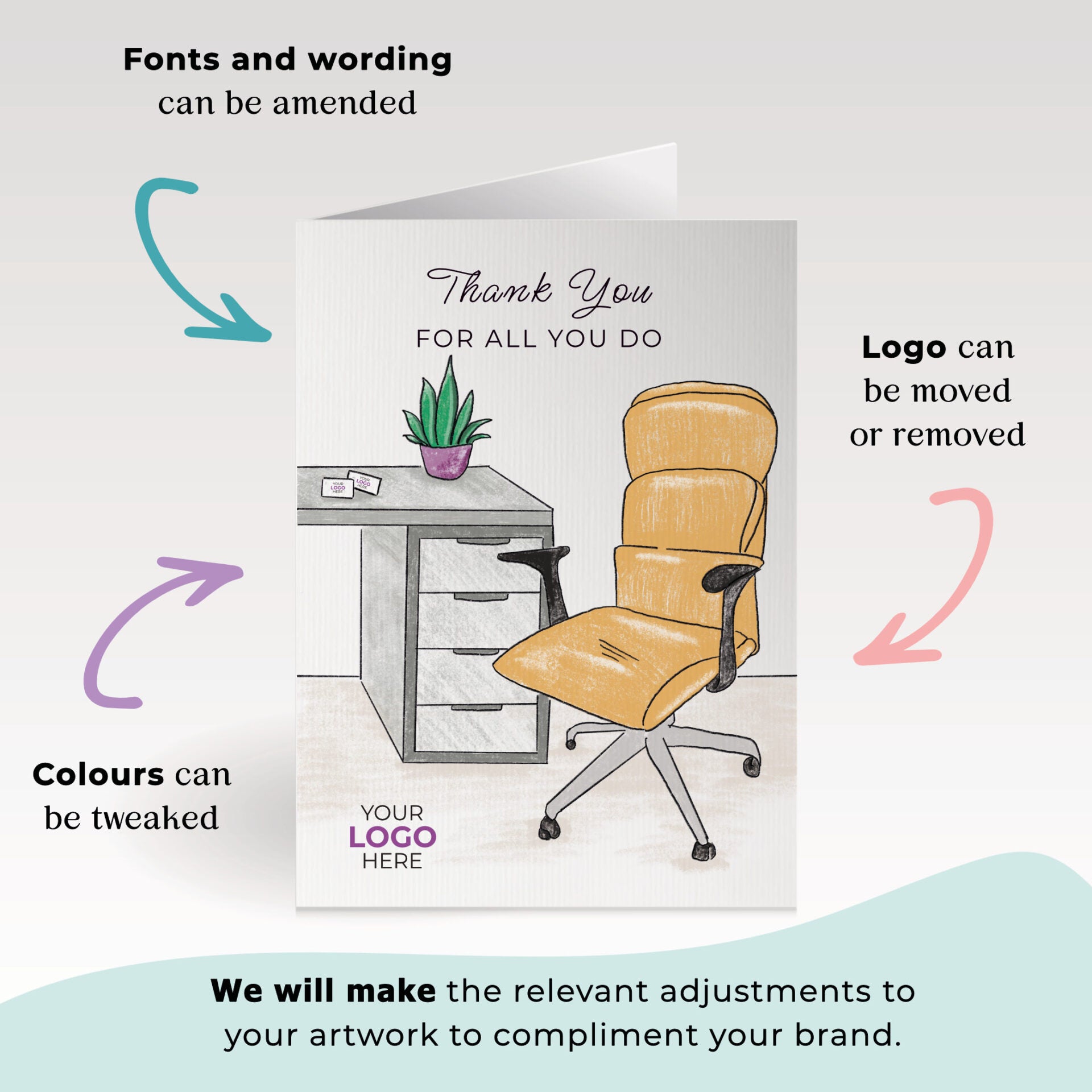 Office Chair & Desk’ Personalised Corporate Branded Staff Appreciation Greeting Cards image 1