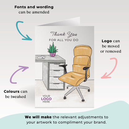 Office Chair & Desk’ Personalised Corporate Branded Staff Appreciation Greeting Cards image 1