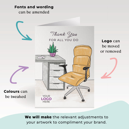 Office Chair & Desk’ Personalised Corporate Branded Staff Appreciation Greeting Cards image 1