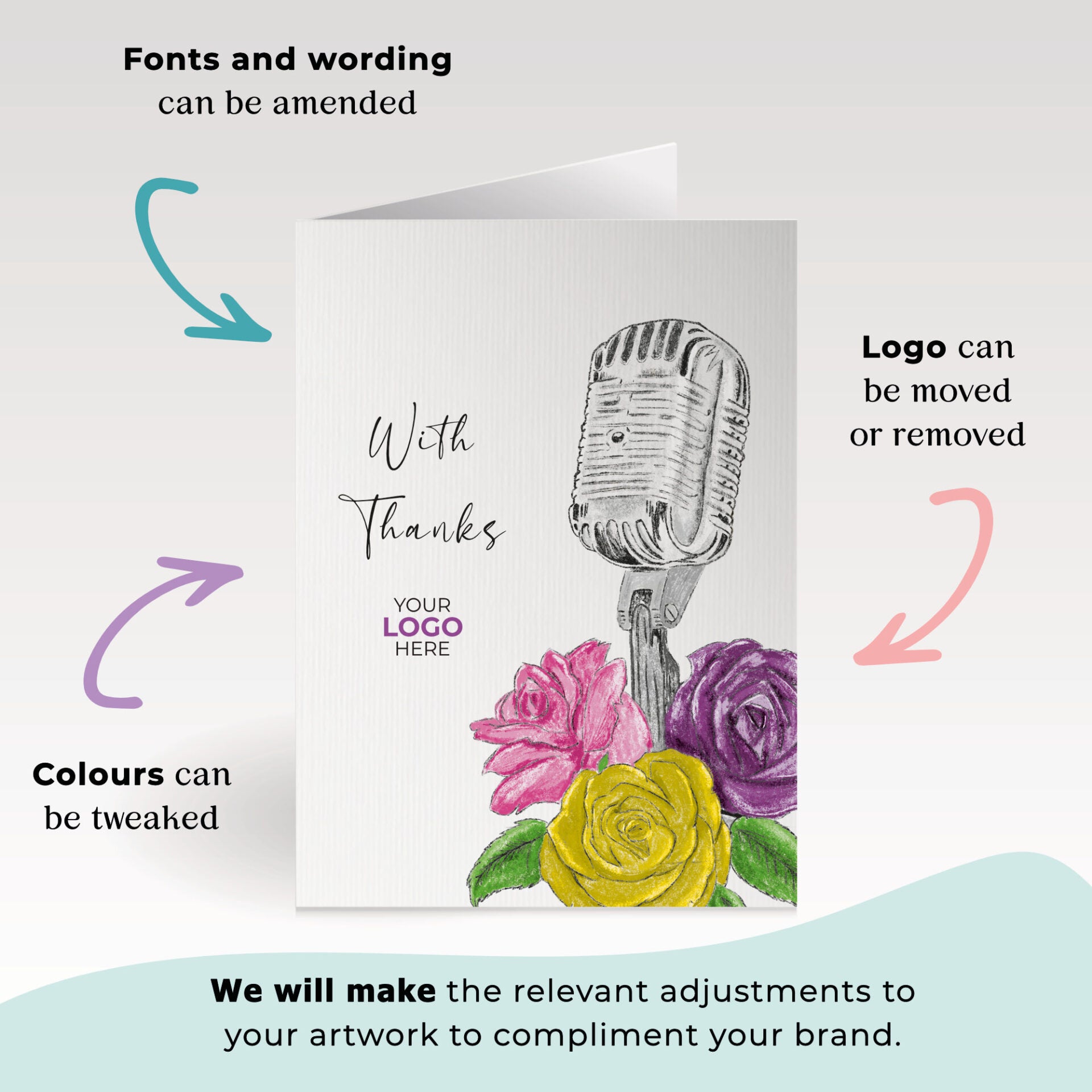 Microphone & Roses’ Personalised Corporate Branded Voice, Audio & Writers Greeting Cards image 1