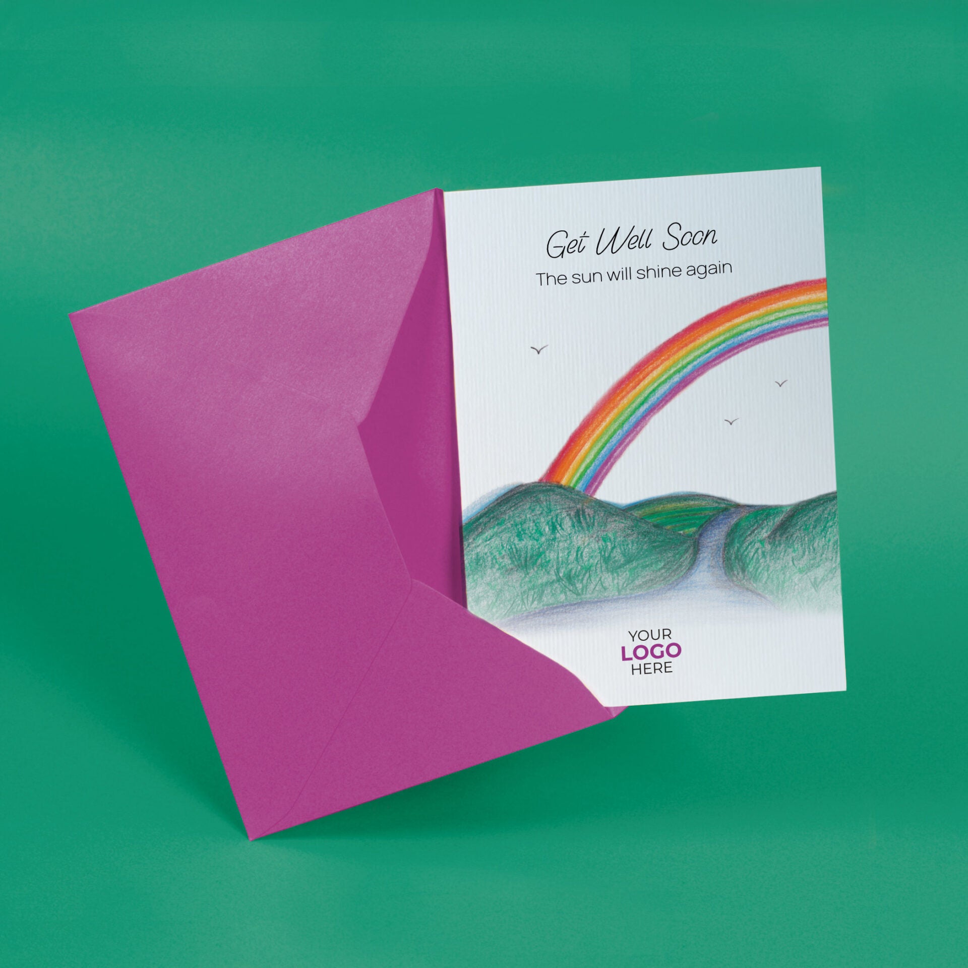 ‘Rainbow’ Personalised Corporate Branded Get Well Soon Greeting Cards image 2