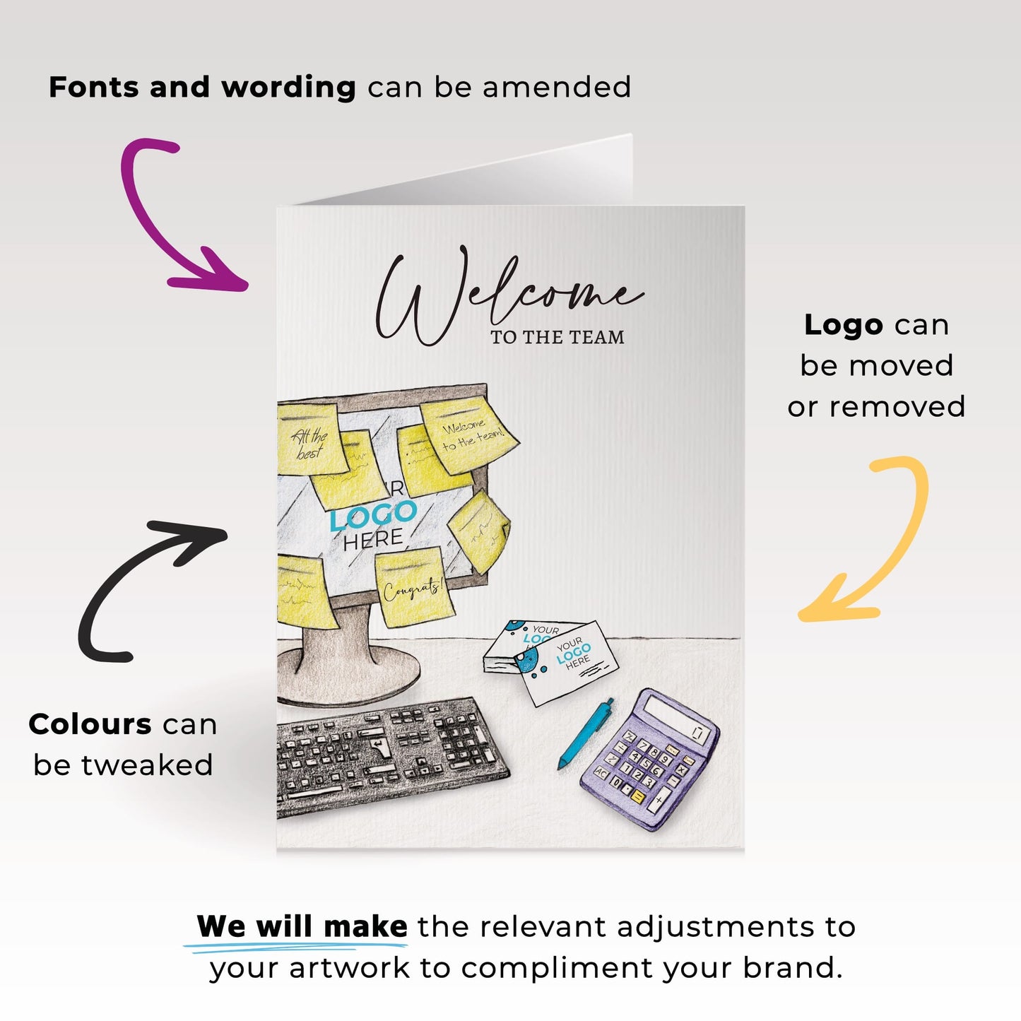 ‘Sticky Notes’ Personalised Corporate Branded Welcome Greeting Cards image 1