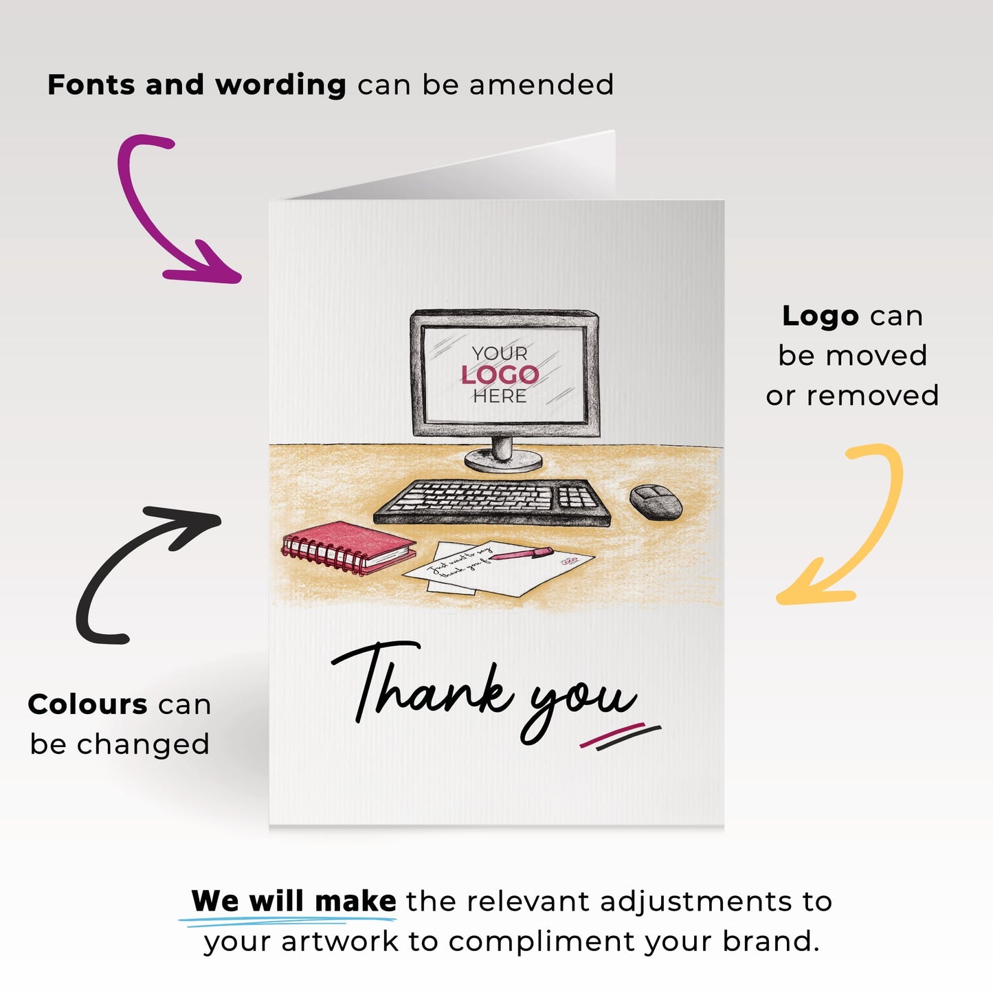 ‘Computer Desk’ Personalised Corporate Branded Financial Greeting Cards image 1