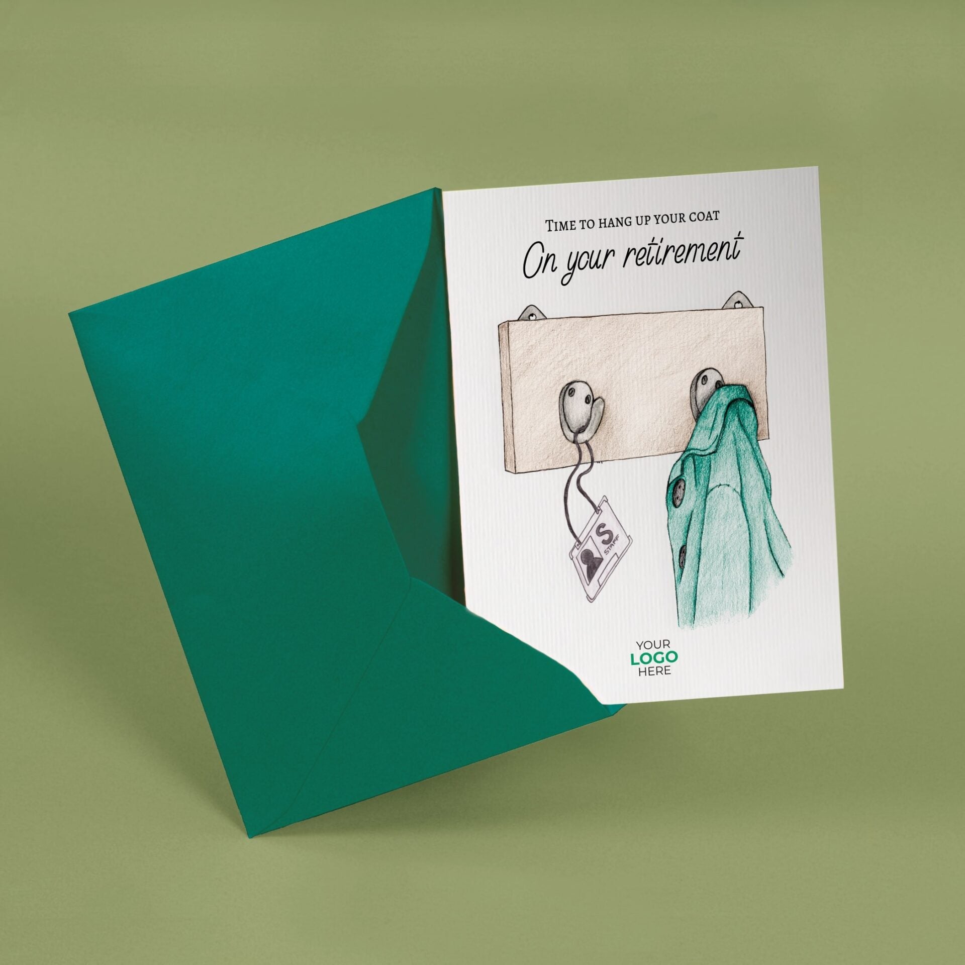 ‘Hanging Coat’ Personalised Corporate Branded Retirement Greeting Cards image 3