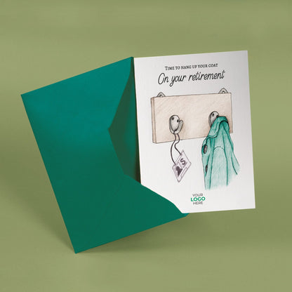 ‘Hanging Coat’ Personalised Corporate Branded Retirement Greeting Cards image 3