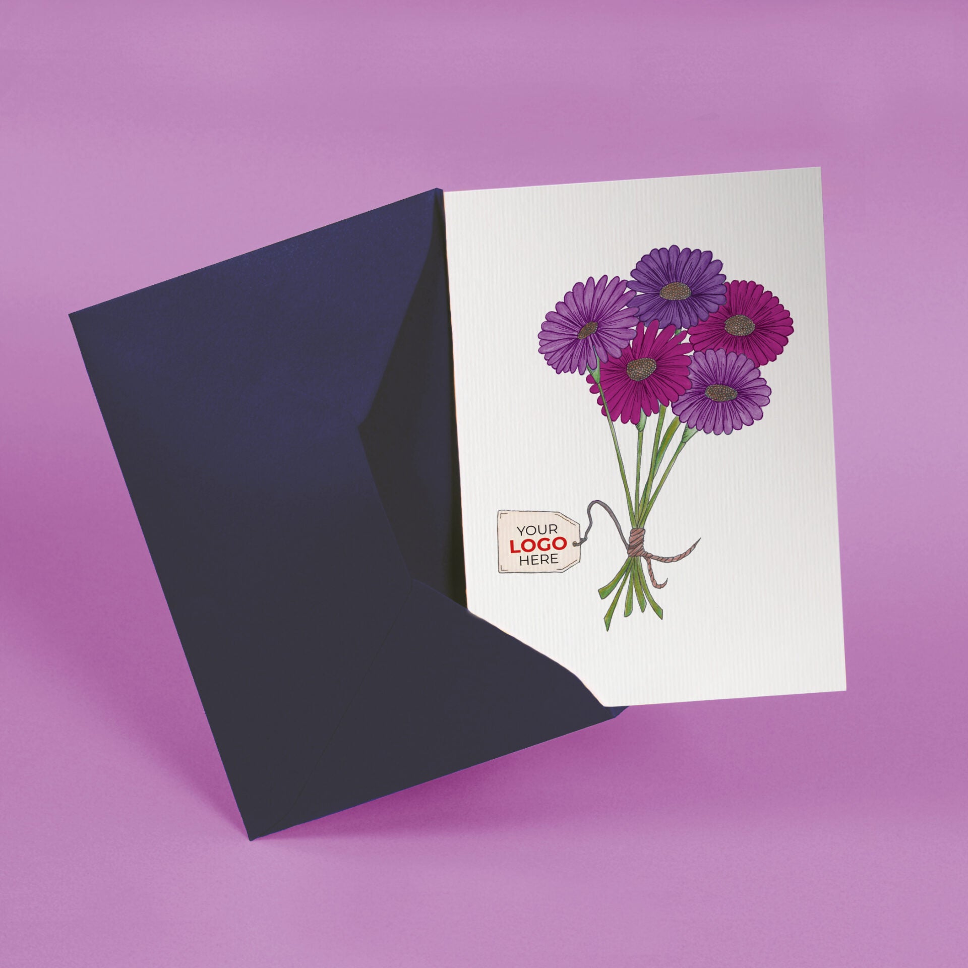 ‘Bunch of Flowers’ Personalised Corporate Branded Open Greeting Cards image 2