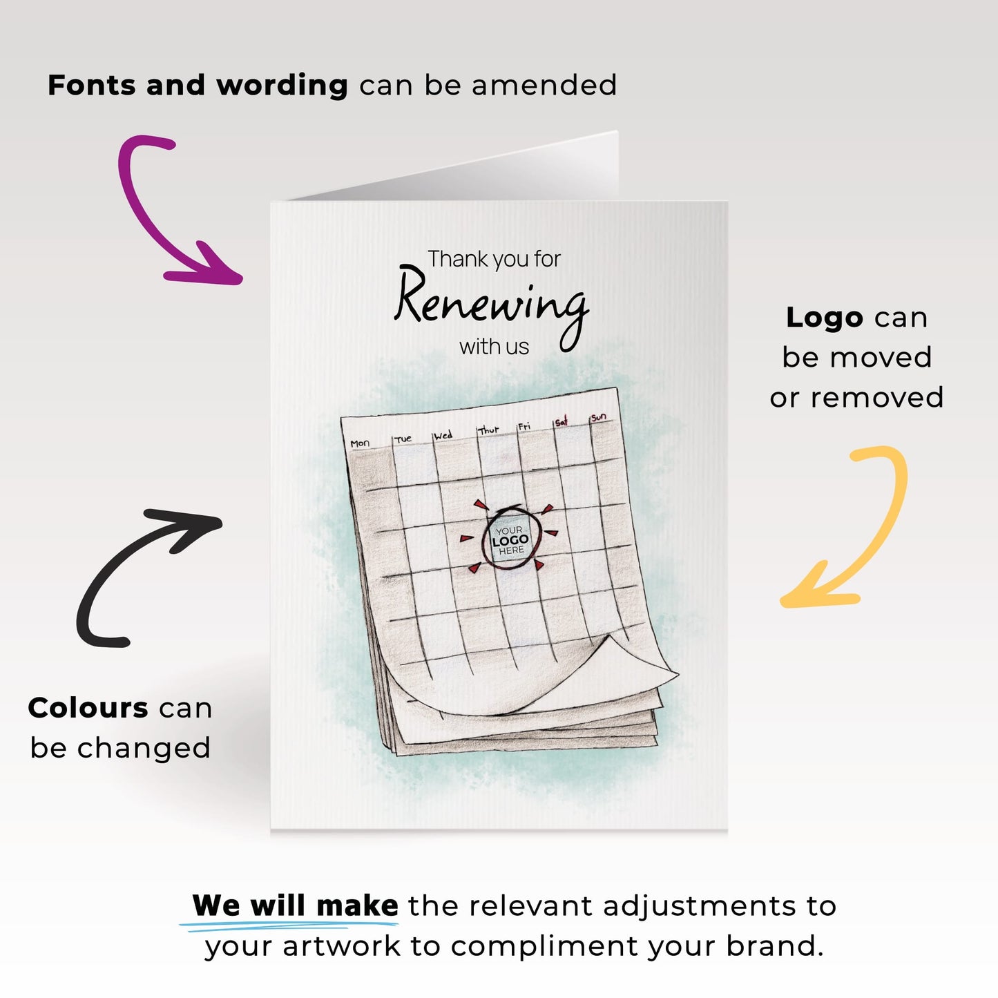 ‘Calendar’ Personalised Corporate Branded Renewal Greeting Cards image 1