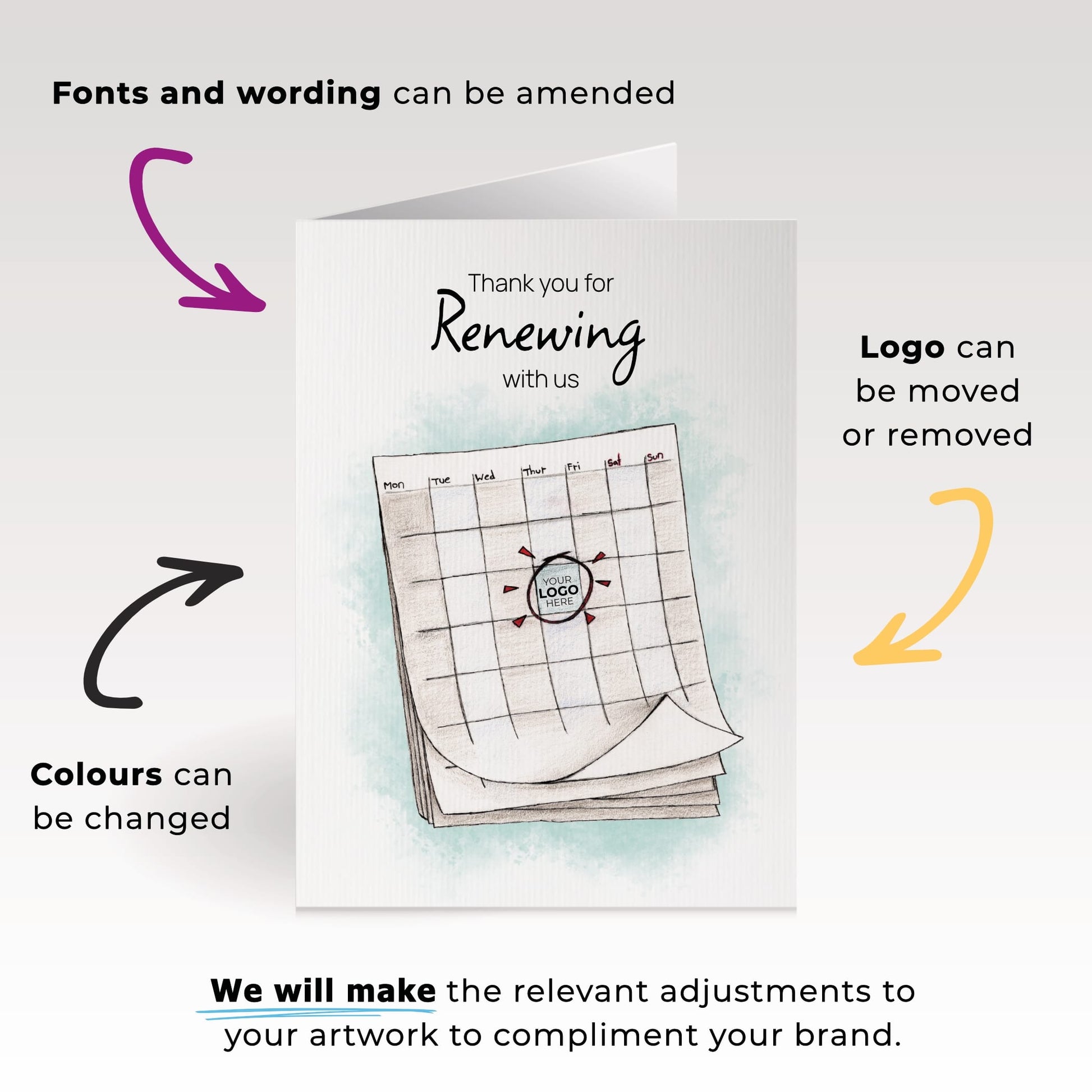 ‘Calendar’ Personalised Corporate Branded Renewal Greeting Cards image 1
