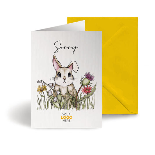 Bunny Through Flowers’ Personalised Corporate Branded Sorry Greeting Cards image 0