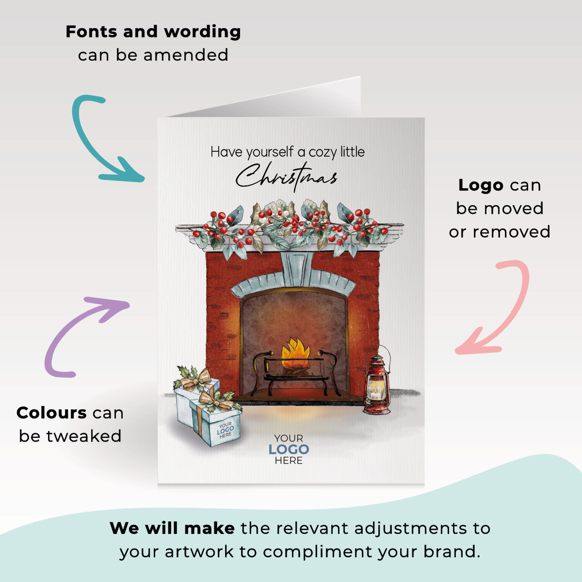 ‘Burning Fireplace' Personalised Company Christmas Cards image 2