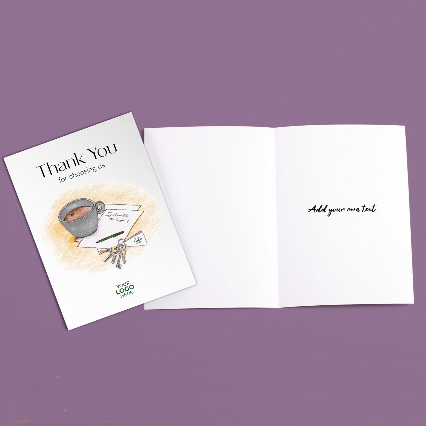 ‘Cup, Note & Keys’ Personalised Corporate Branded Property Greeting Cards image 3