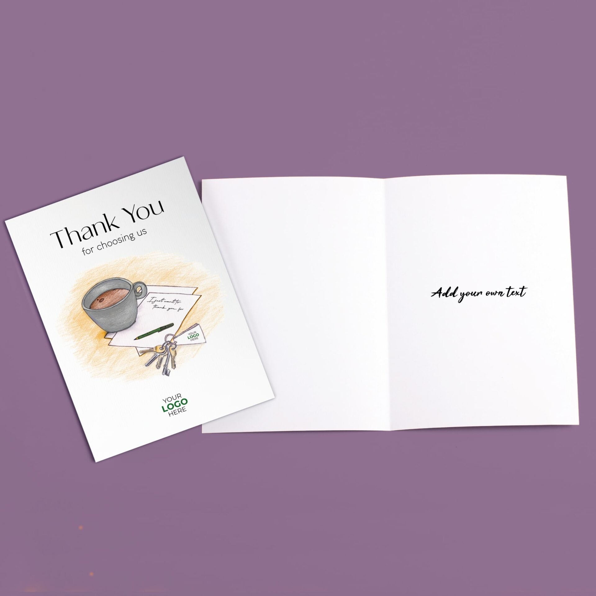 ‘Cup, Note & Keys’ Personalised Corporate Branded Property Greeting Cards image 3
