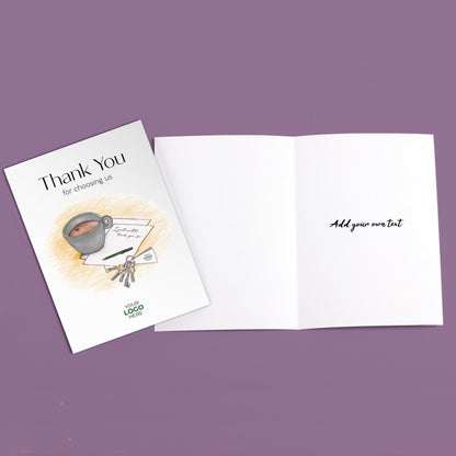 ‘Cup, Note & Keys’ Personalised Corporate Branded Property Greeting Cards image 3