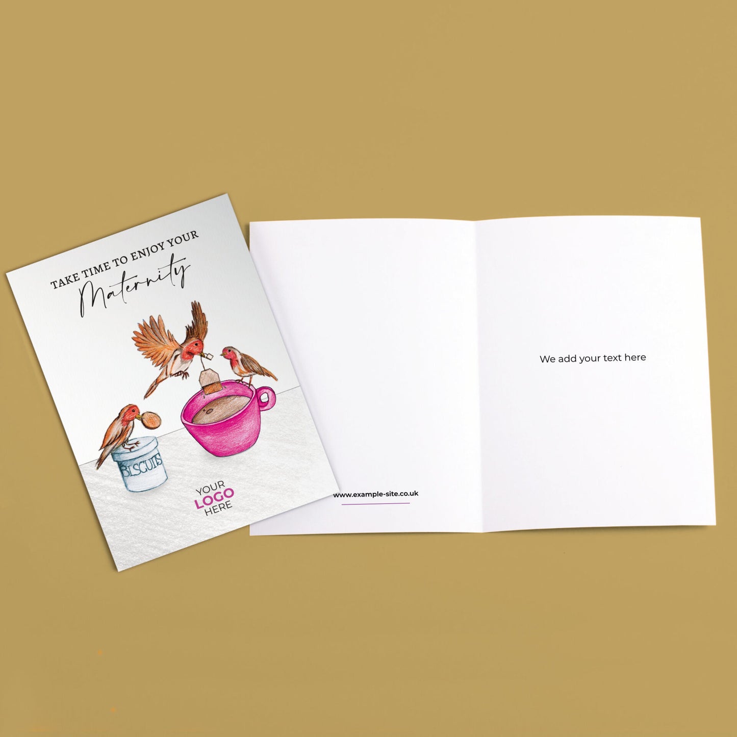 ‘Birds Making Tea’ Personalised Corporate Branded Maternity/Paternity Greeting Cards image 3