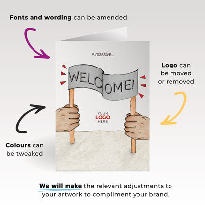 ‘Hand Banner’ Personalised Corporate Branded Welcome Greeting Cards image 1