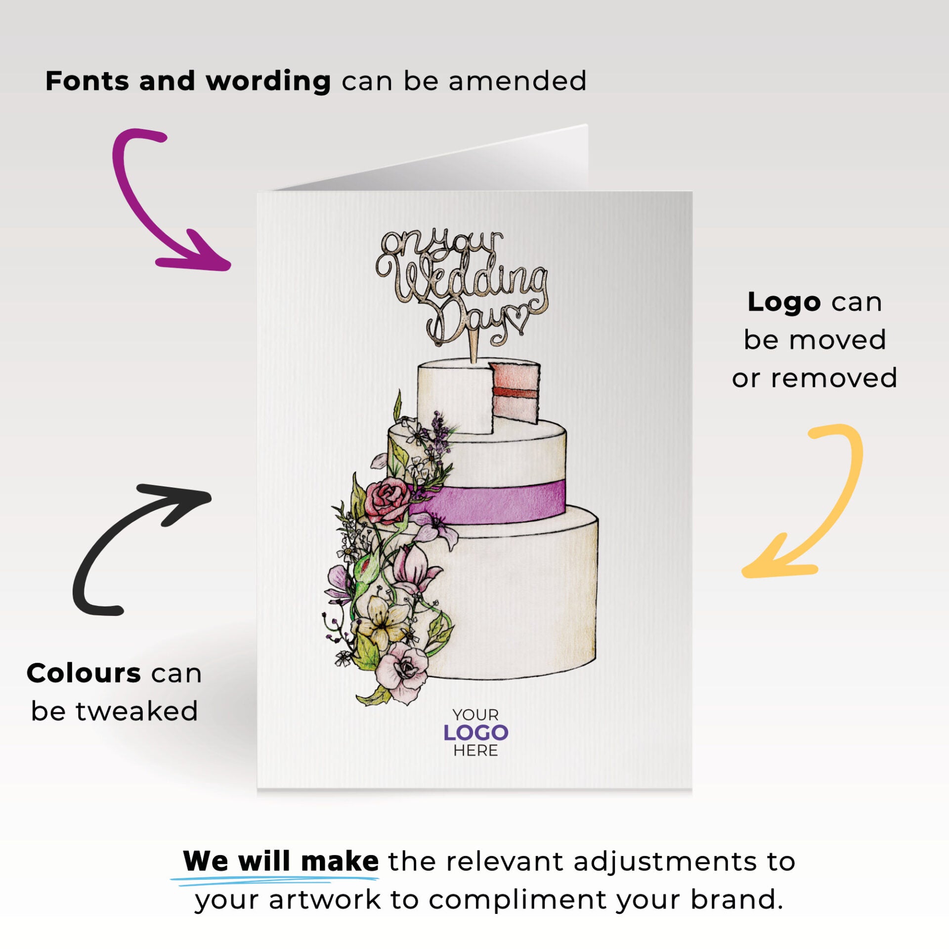 ‘Wedding Cake' Personalised Corporate Branded Wedding Greeting Cards image 1