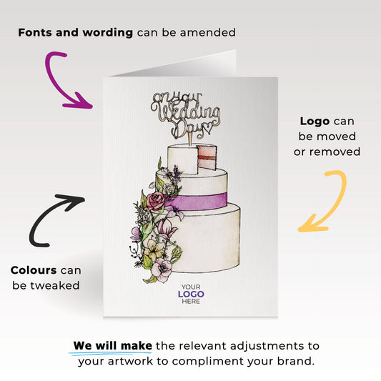 ‘Wedding Cake' Personalised Corporate Branded Wedding Greeting Cards image 1