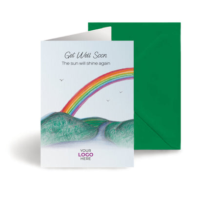 ‘Rainbow’ Personalised Corporate Branded Get Well Soon Greeting Cards image 0