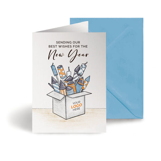 Fireworks in a Box' Personalised Corporate Branded New Year Greeting Cards image 0