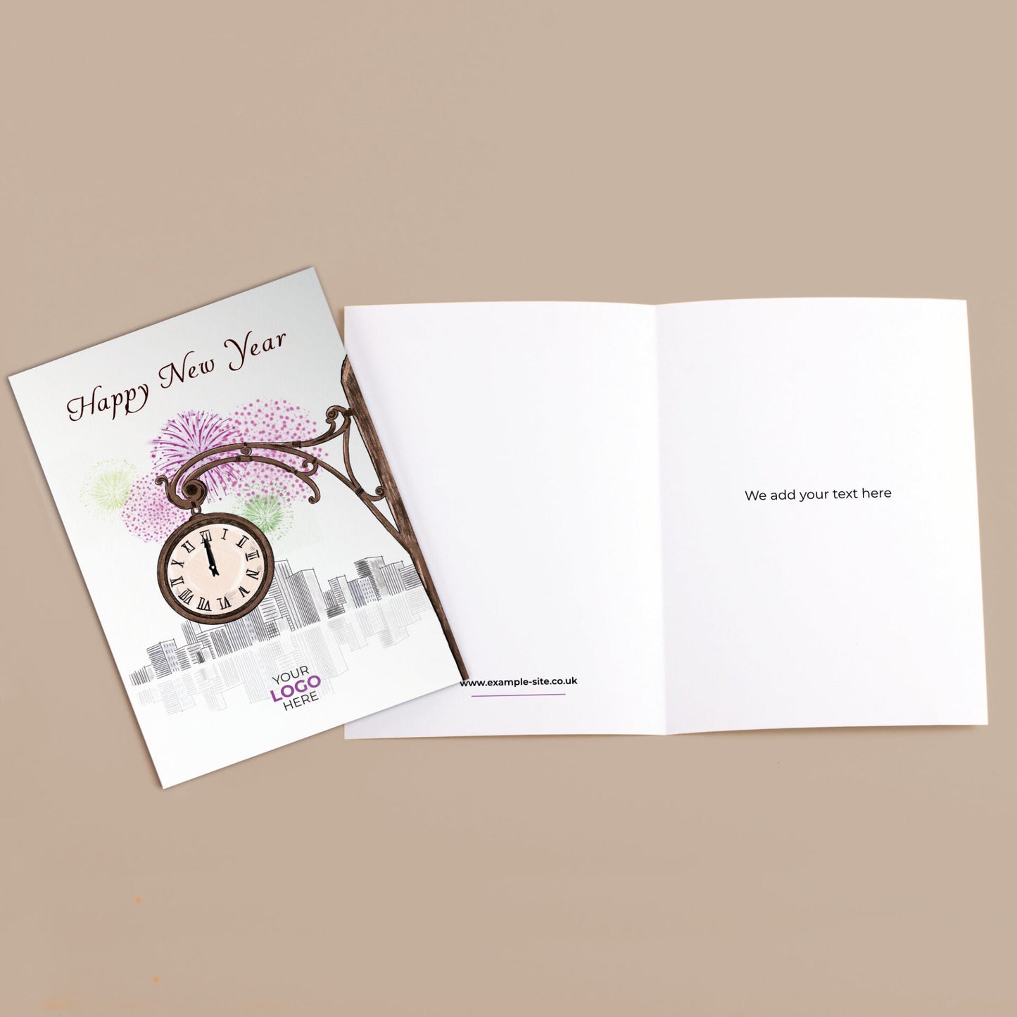 Clock Striking Twelve' Personalised Corporate Branded New Year Greeting Cards image 3