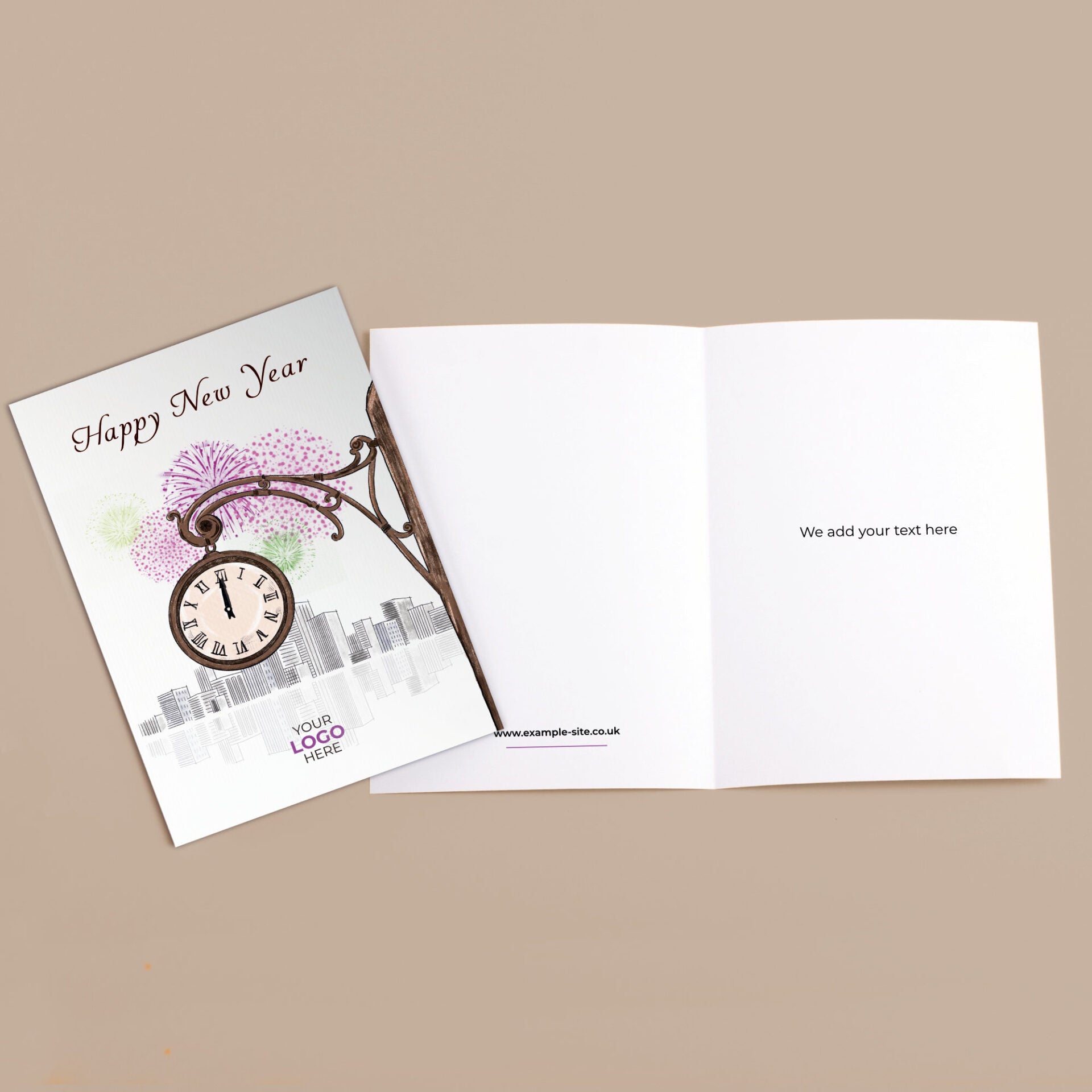 Clock Striking Twelve' Personalised Corporate Branded New Year Greeting Cards image 3