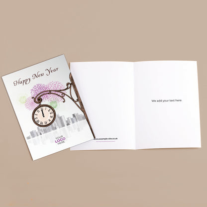 Clock Striking Twelve' Personalised Corporate Branded New Year Greeting Cards image 3