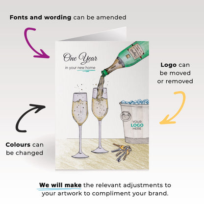 ‘Pouring Champagne’ Personalised Corporate Branded Property Greeting Cards image 1