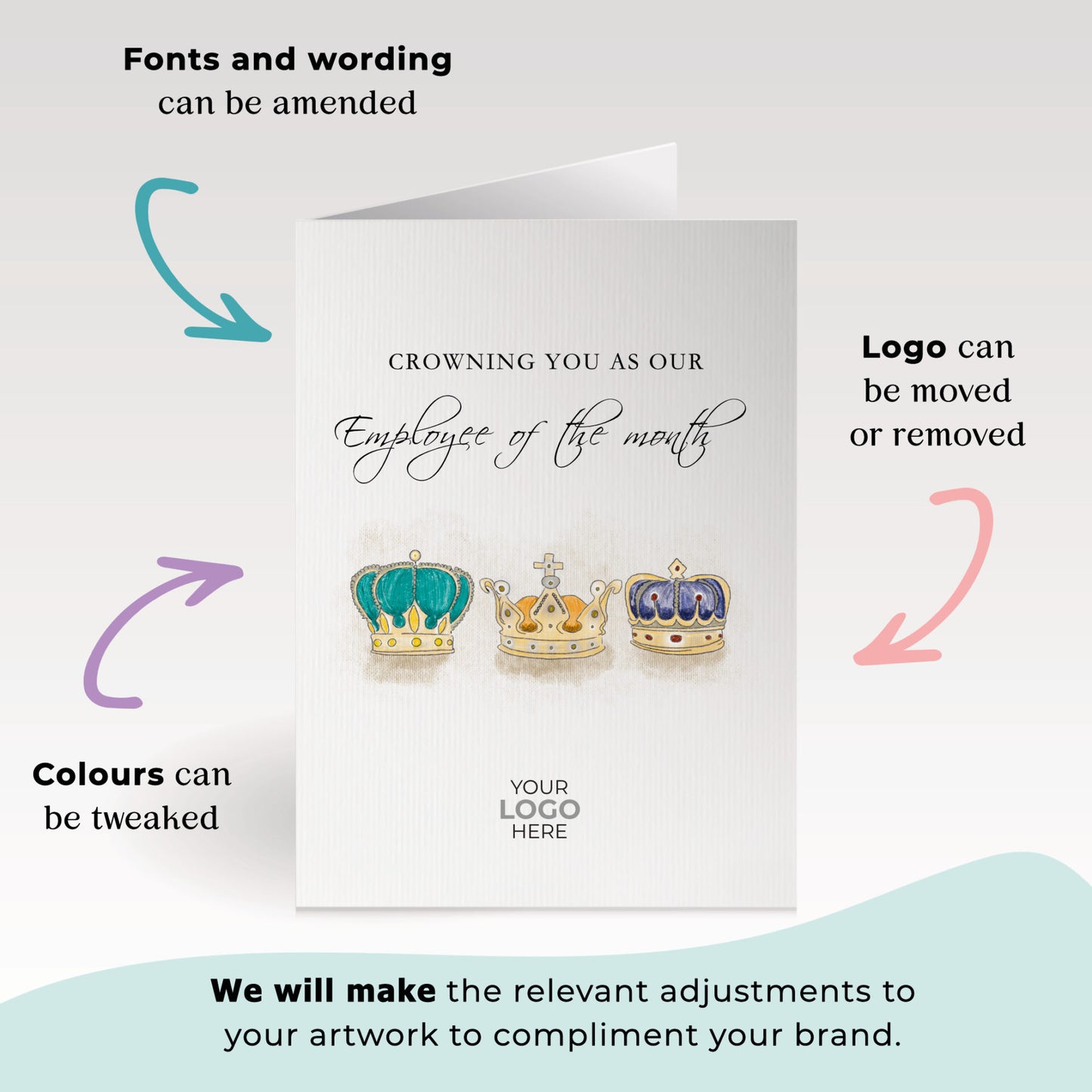 ‘Three Crowns’ Personalised Corporate Branded Staff Appreciation Greeting Cards image 1