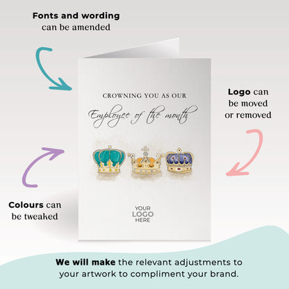 ‘Three Crowns’ Personalised Corporate Branded Staff Appreciation Greeting Cards image 1