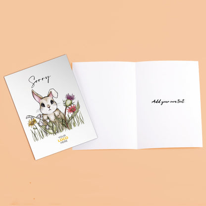 Bunny Through Flowers’ Personalised Corporate Branded Sorry Greeting Cards image 3