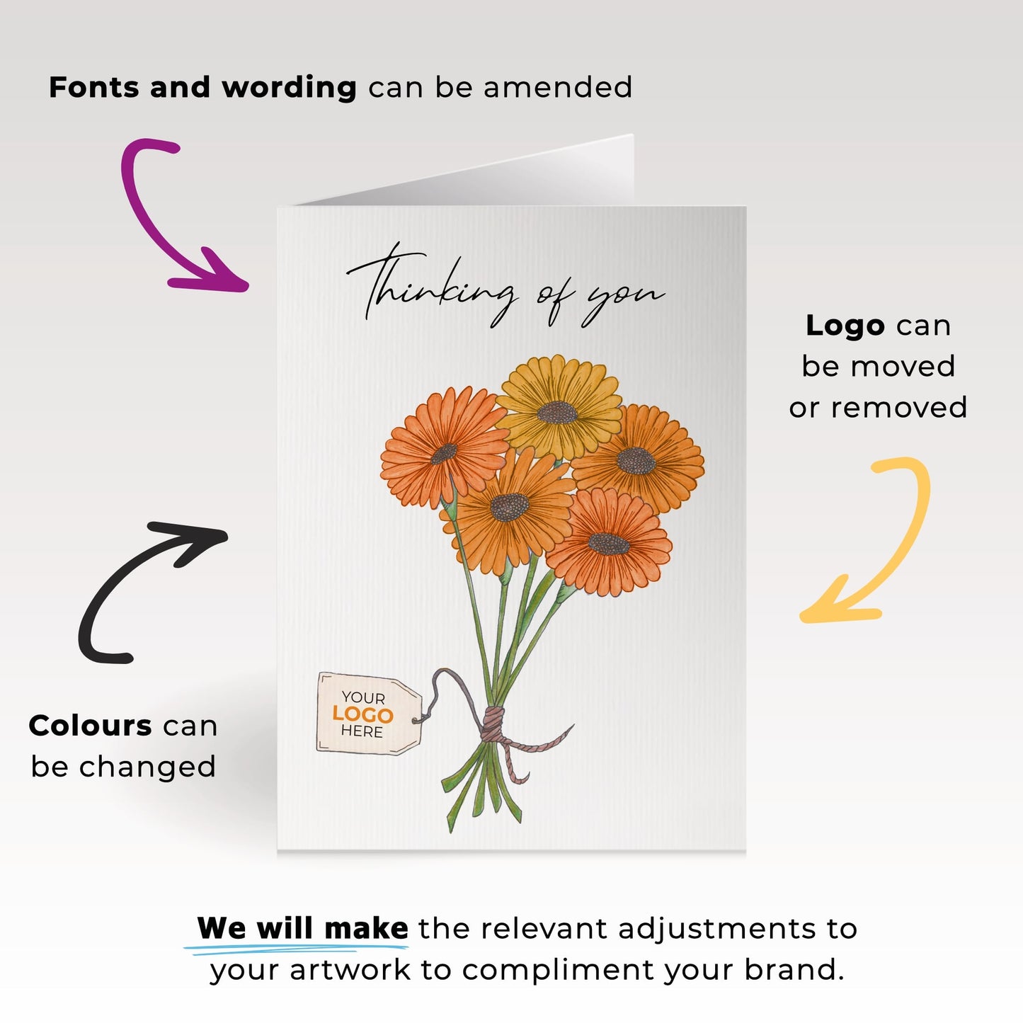 ‘Bunch of Flowers’ Personalised Corporate Branded Thinking of You Greeting Cards image 1
