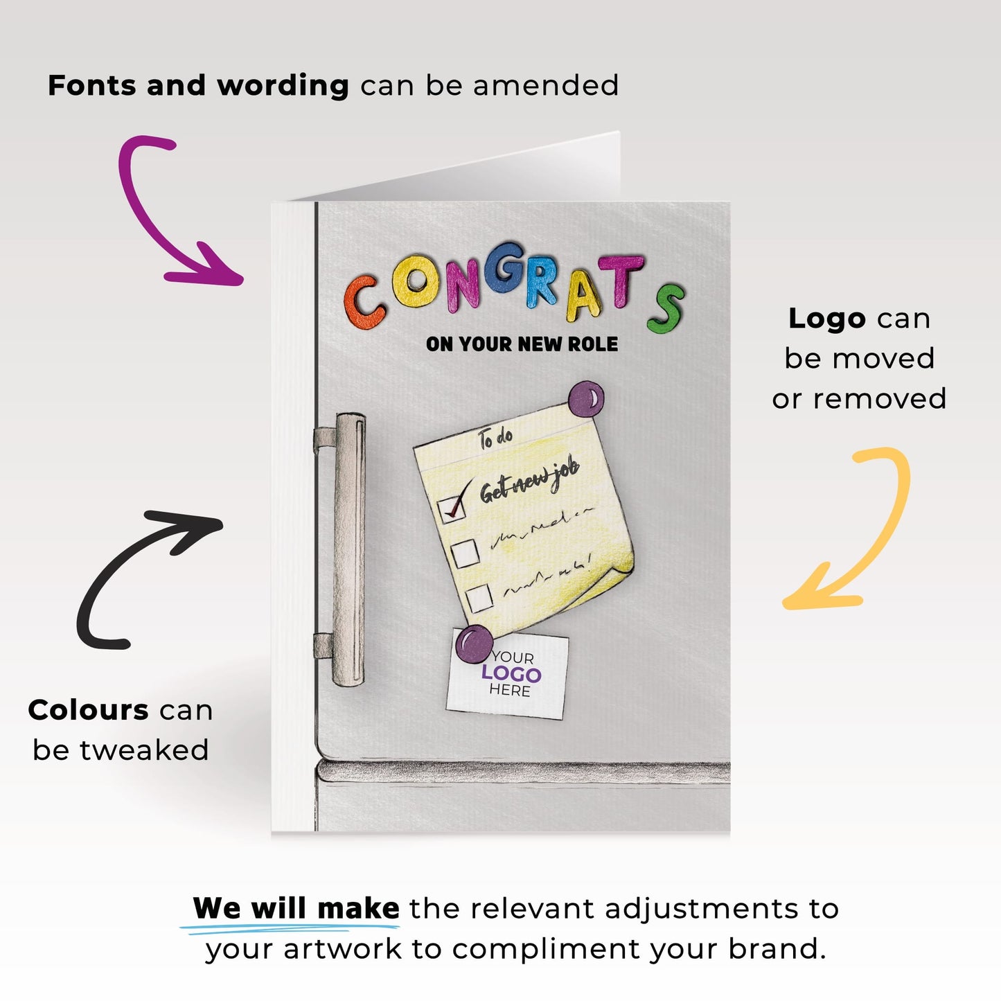 ‘Fridge Magnets’ Personalised Corporate Branded New Job Greeting Cards image 1