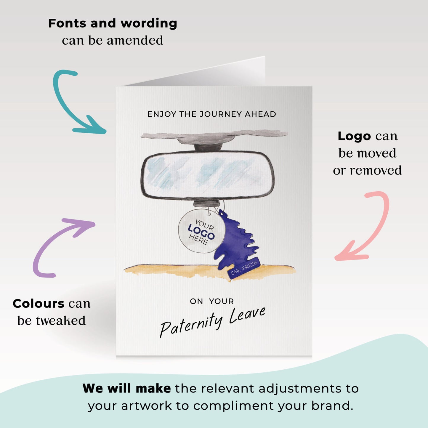 ‘Rear View Mirror’ Personalised Corporate Branded Maternity/Paternity Greeting Cards image 1