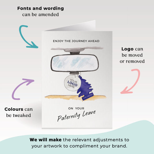 ‘Rear View Mirror’ Personalised Corporate Branded Maternity/Paternity Greeting Cards image 1