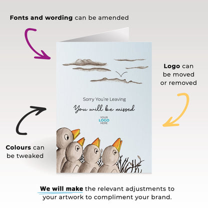 ‘Birds In Nest’ Personalised Corporate Branded Leaving Greeting Cards image 1