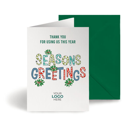 ‘Seasons Greetings Lettering' Personalised Company Christmas Cards image 0