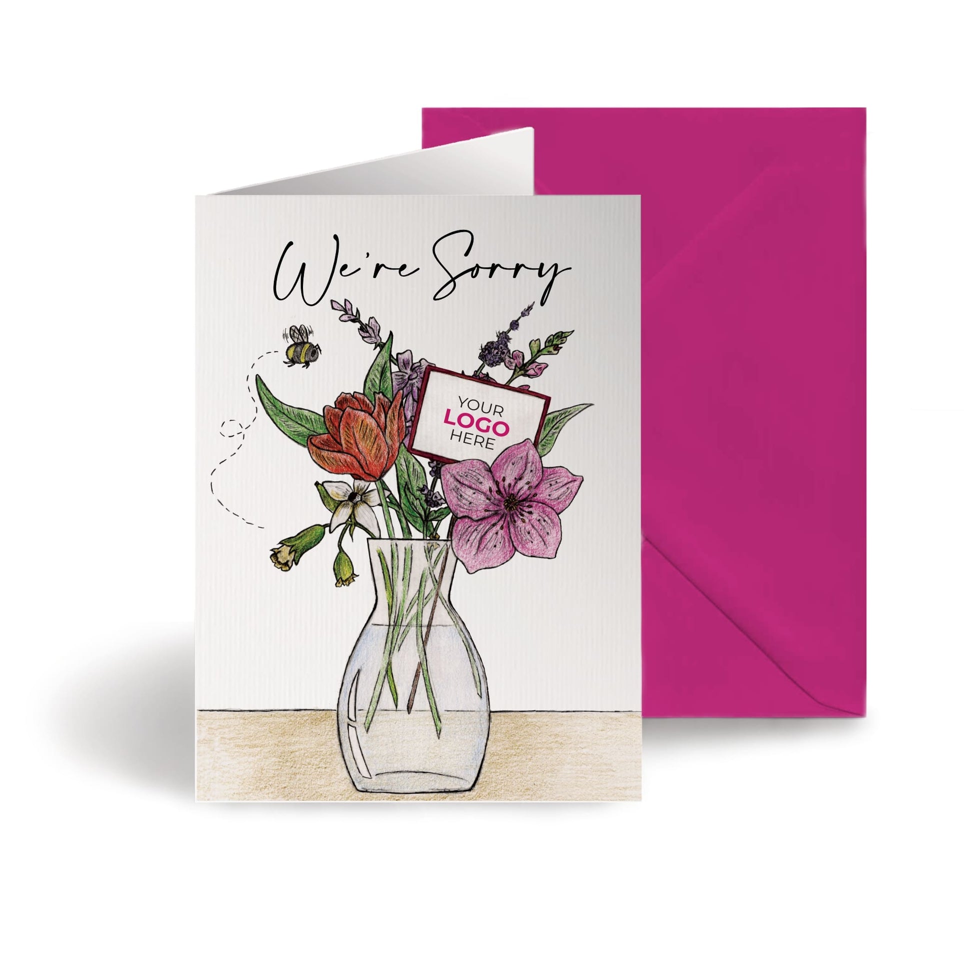 ‘Vase of Flowers’ Personalised Corporate Branded Sorry Greeting Cards image 0