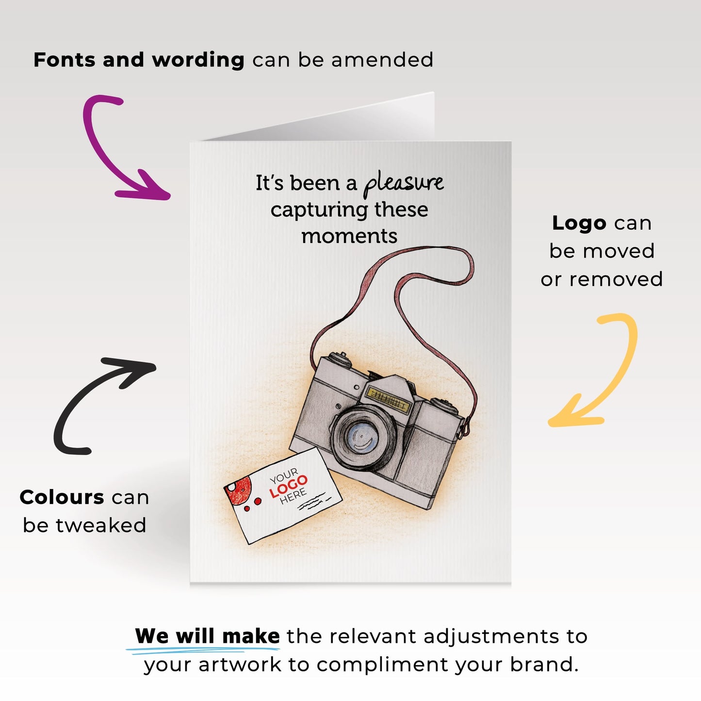 ‘Camera with Card’ Personalised Corporate Branded Creative Industries Greeting Cards image 1